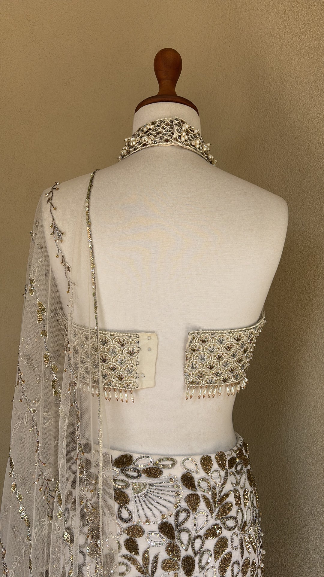 Ivory Georgette Fit and Flare Lehenga