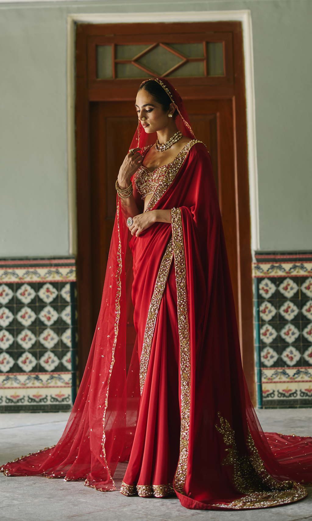 Arzoo Red Saree (With Veil)