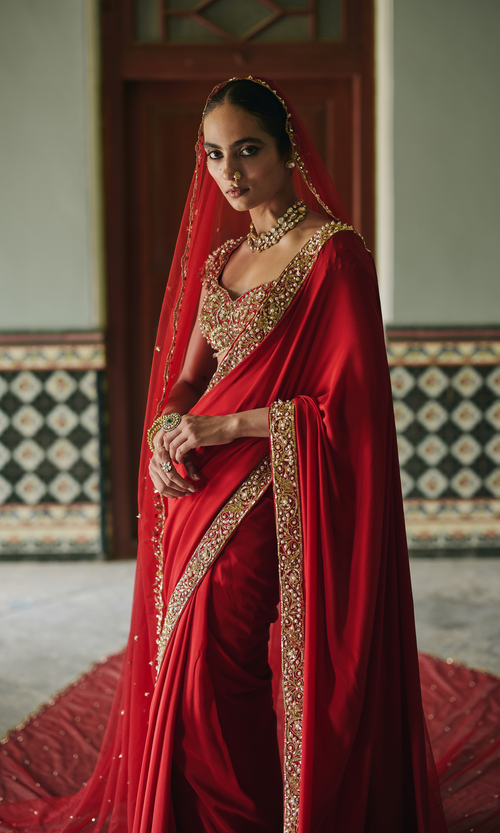 Arzoo Red Saree (With Veil)