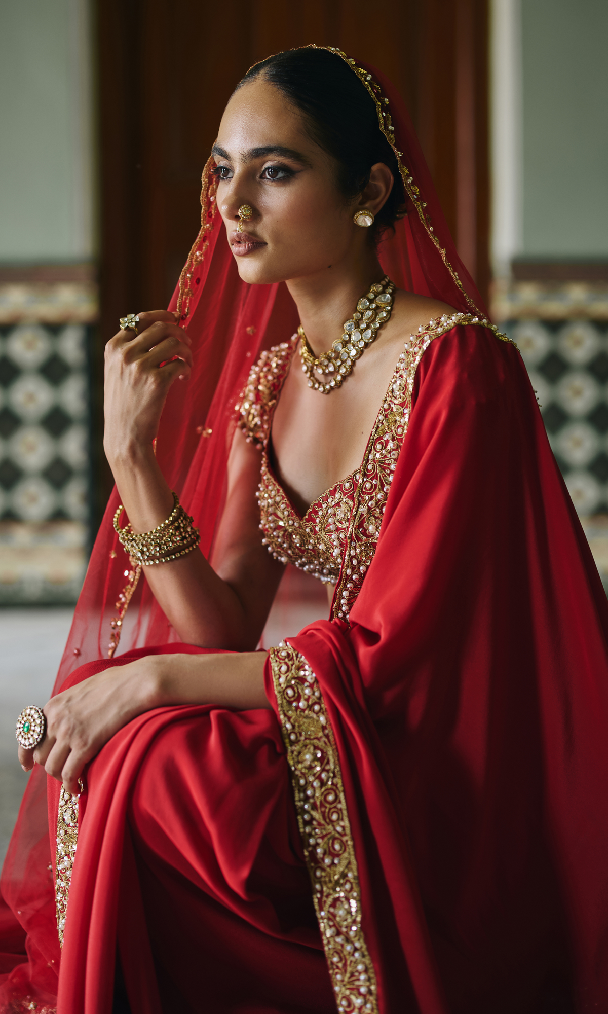 Arzoo Red Saree (With Veil)