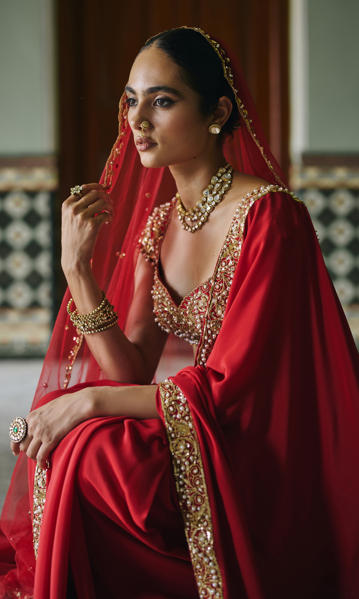 Arzoo Red Saree (With Veil)