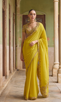 Yellow Crepe Saree Set