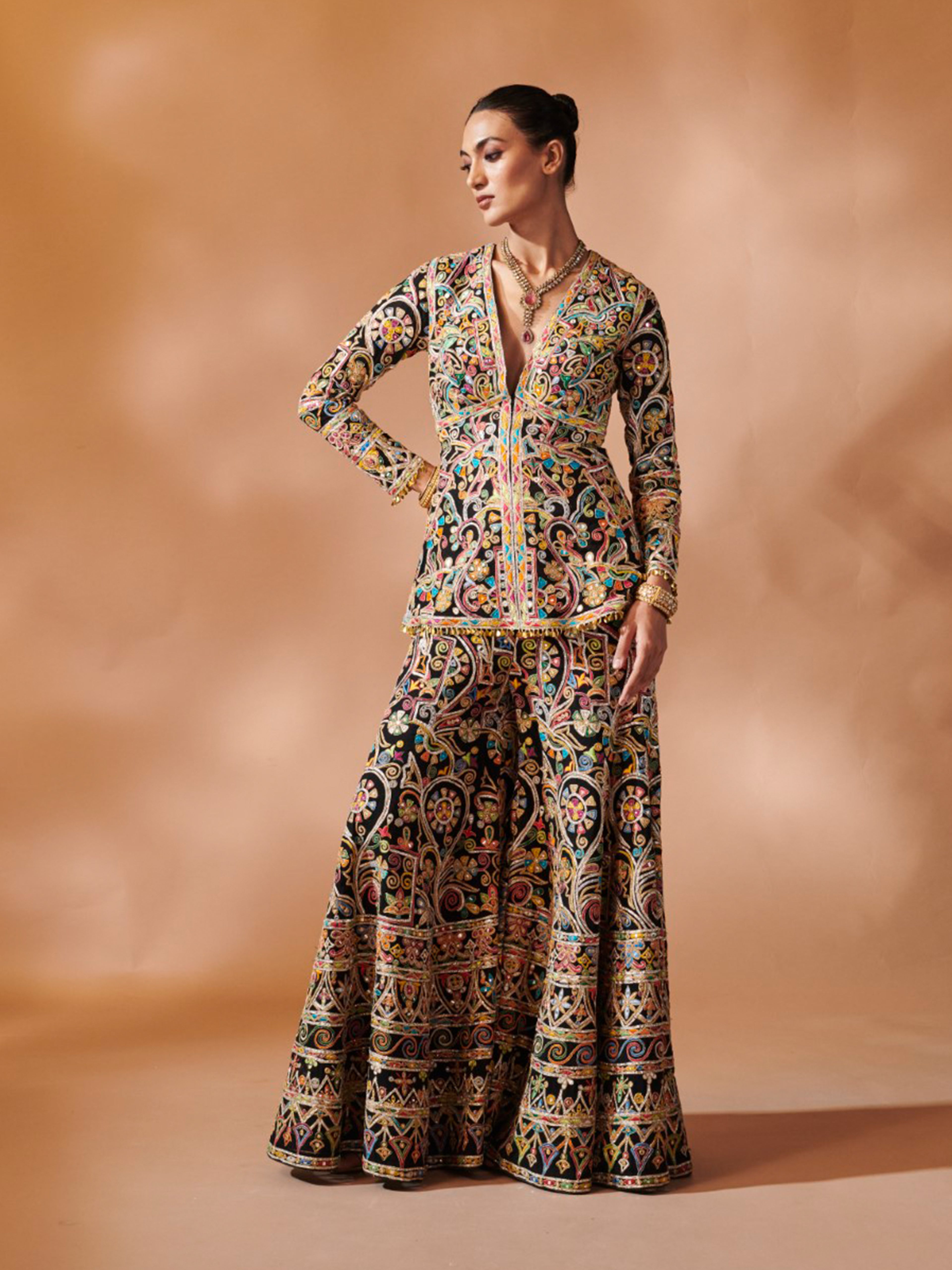 Black Sharara With A Peplum Kurta