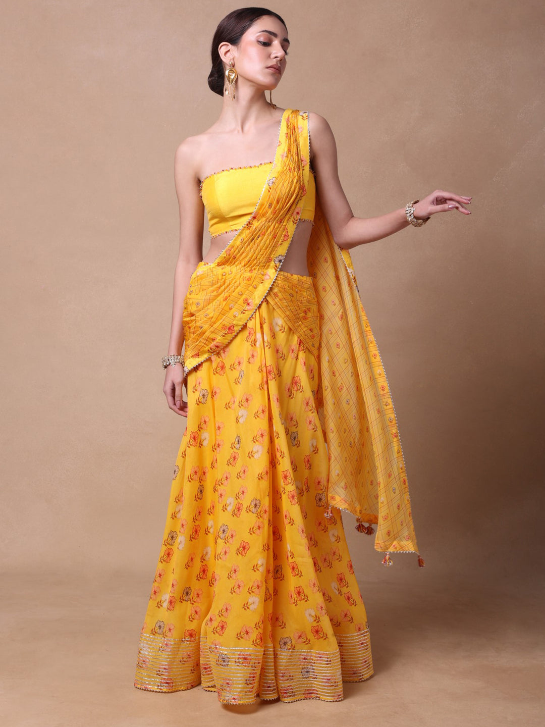 Yellow Petal Drape Saree