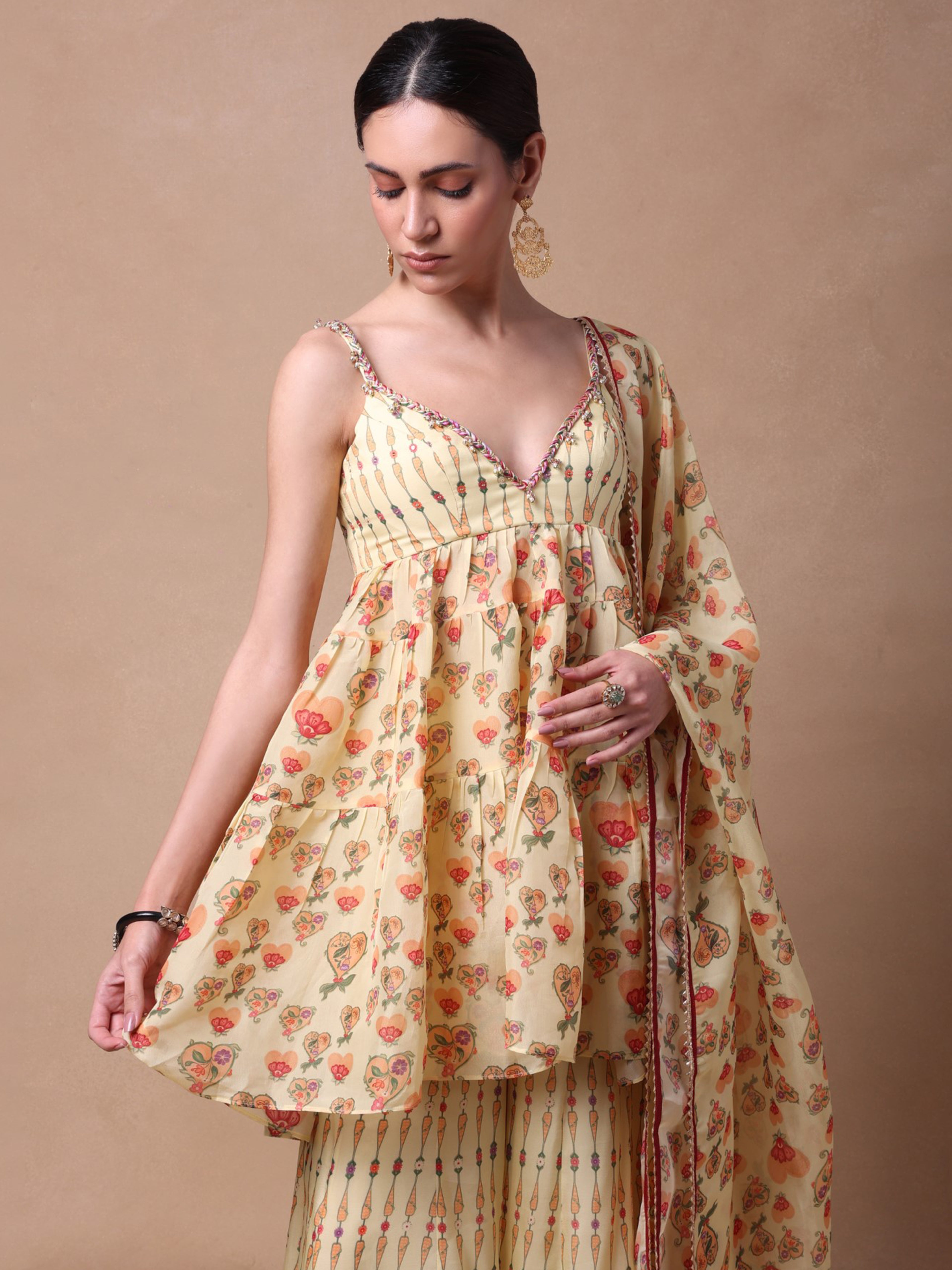 Ivory Blooming Hearts Gharara
