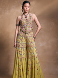 Yellow Georgette High Waist Sharara with Corset Set