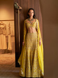 Yellow Rawsilk High Waist Sharara With Cape