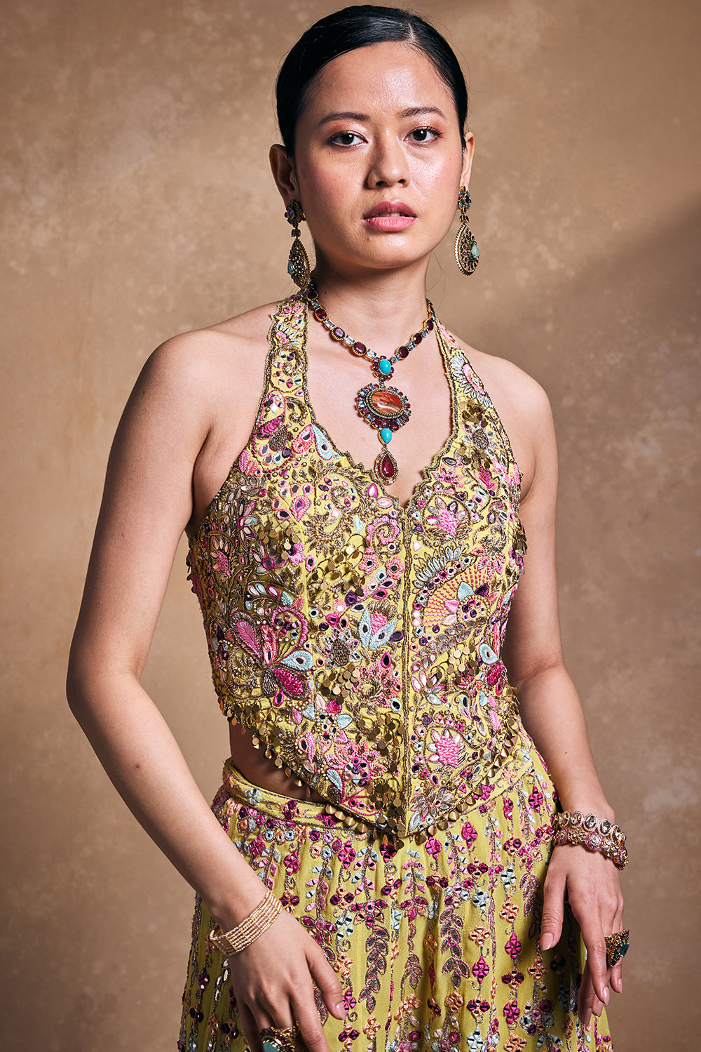 Yellow Georgette High Waist Sharara with Corset