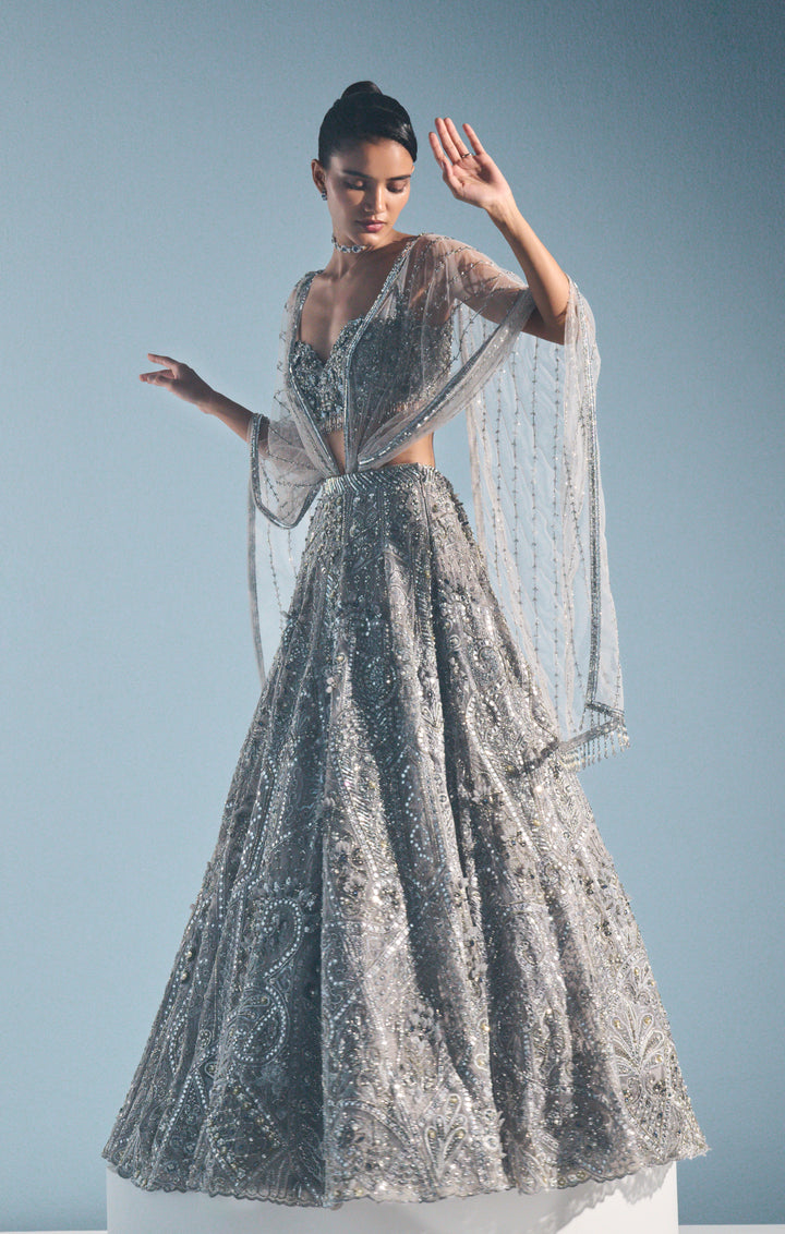 Grey Tulle Lehenga Set