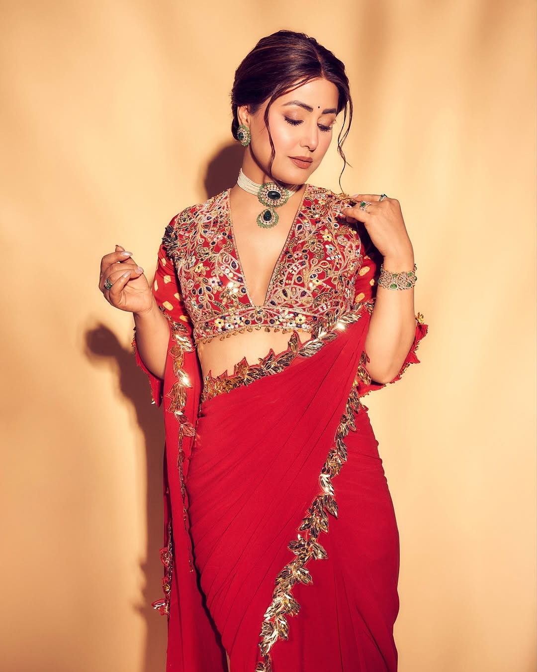 Red And Gold Embroidered Saree Set