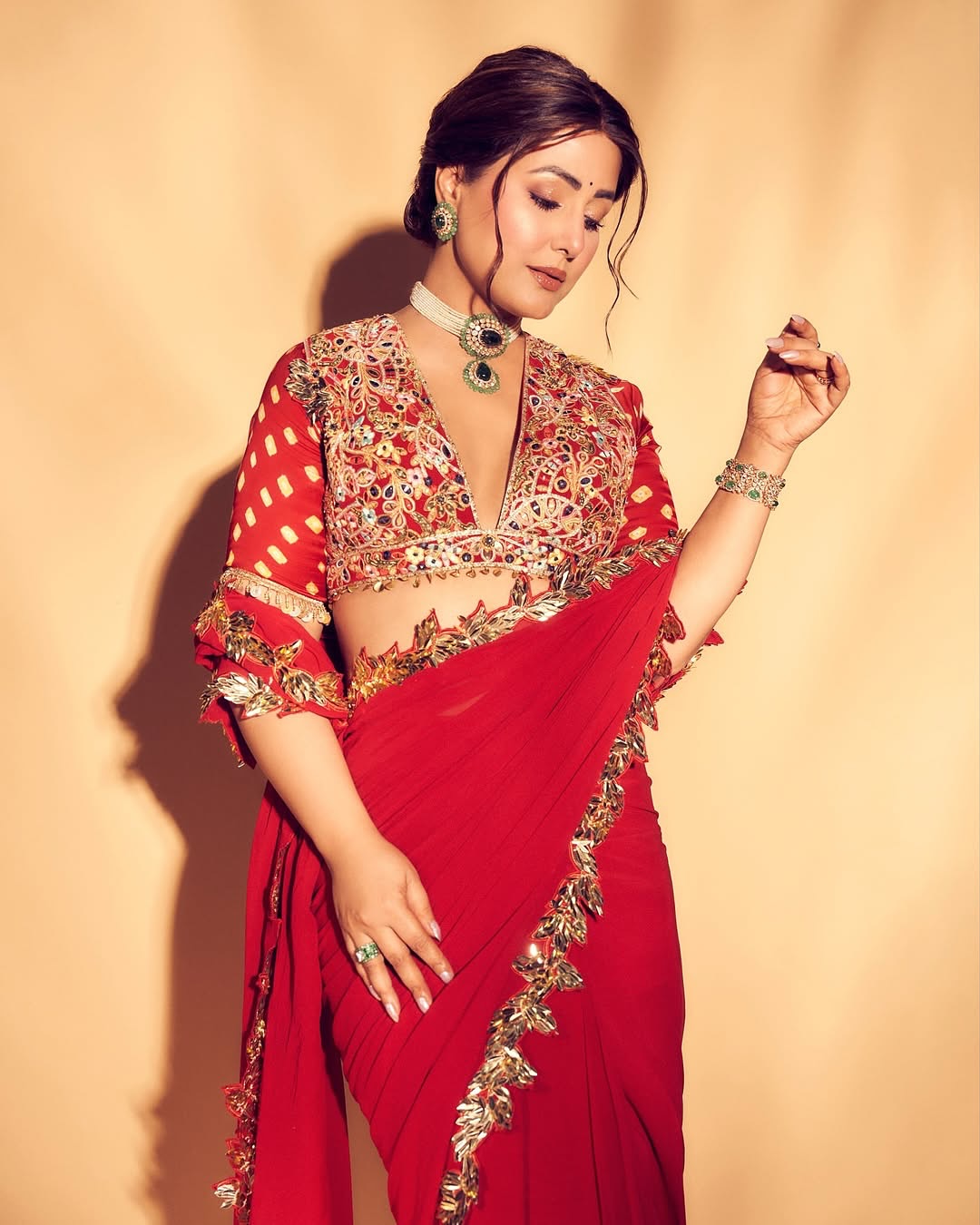 Red And Gold Embroidered Saree Set