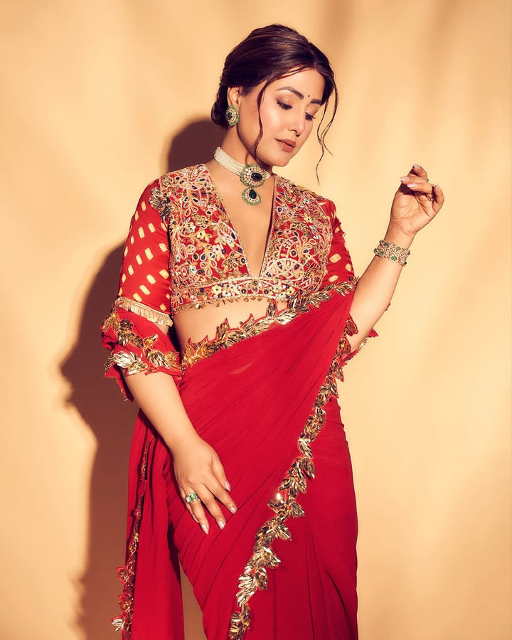 Red And Gold Embroidered Saree Set