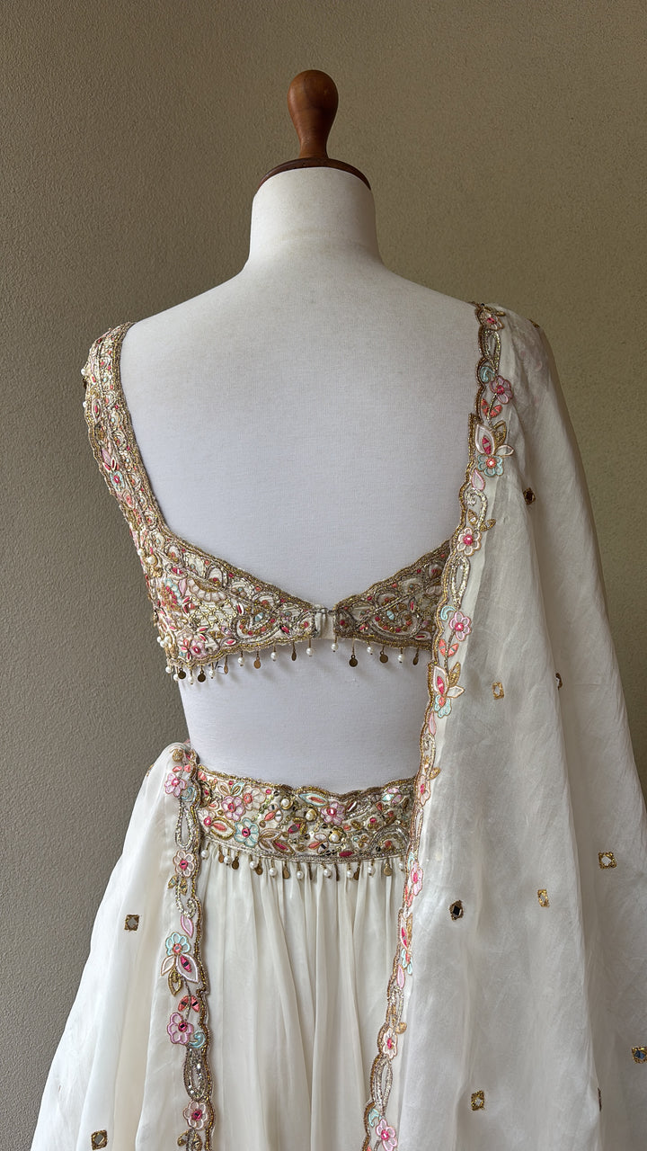 Ivory Organza Lehenga Set With Placement Embroidery