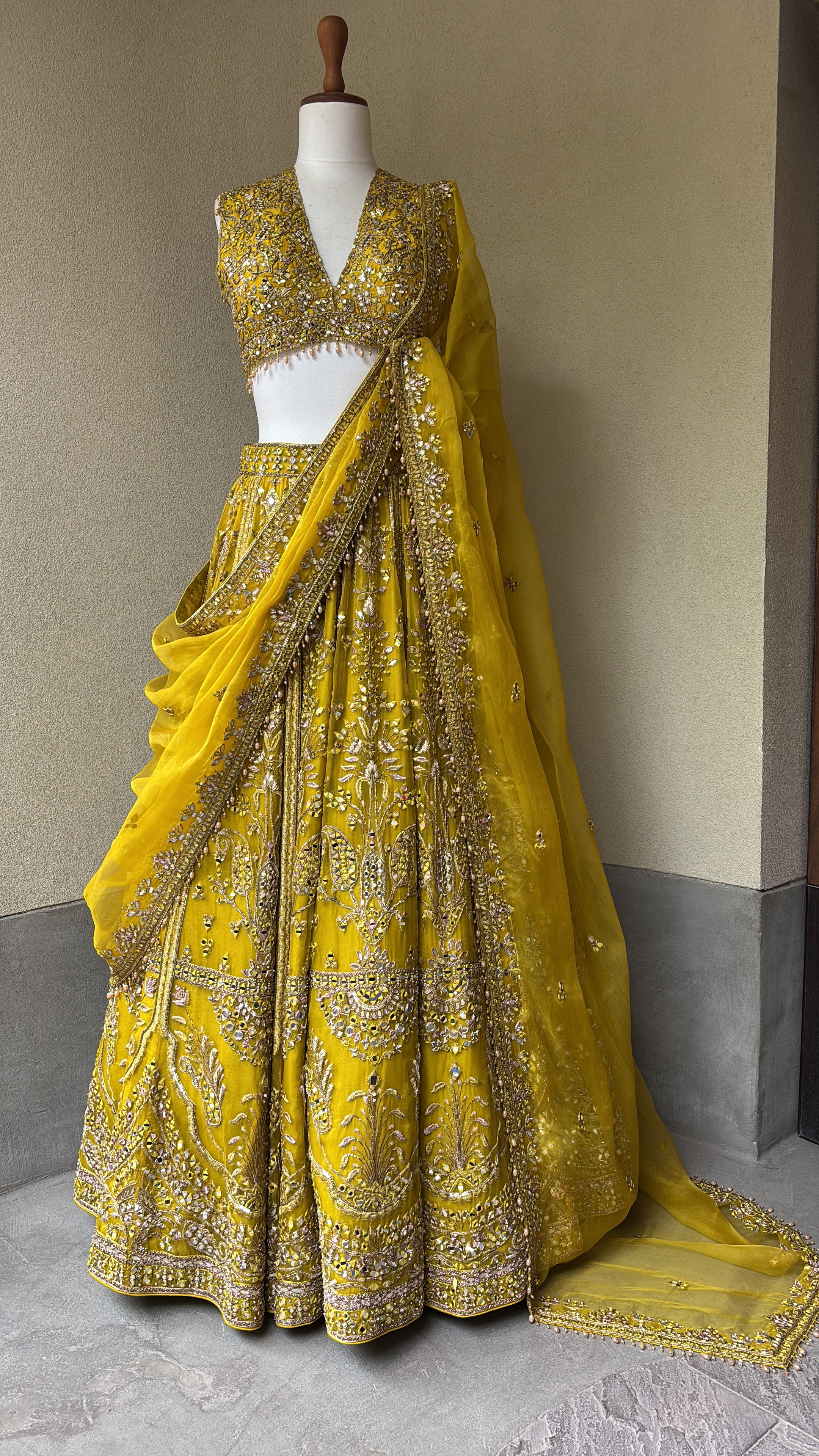 Lime Yellow Organza Lehenga set
