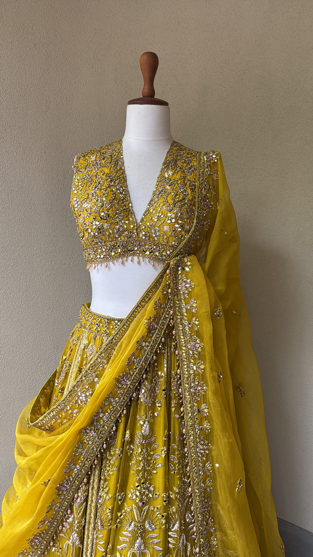 Lime Yellow Organza Lehenga set