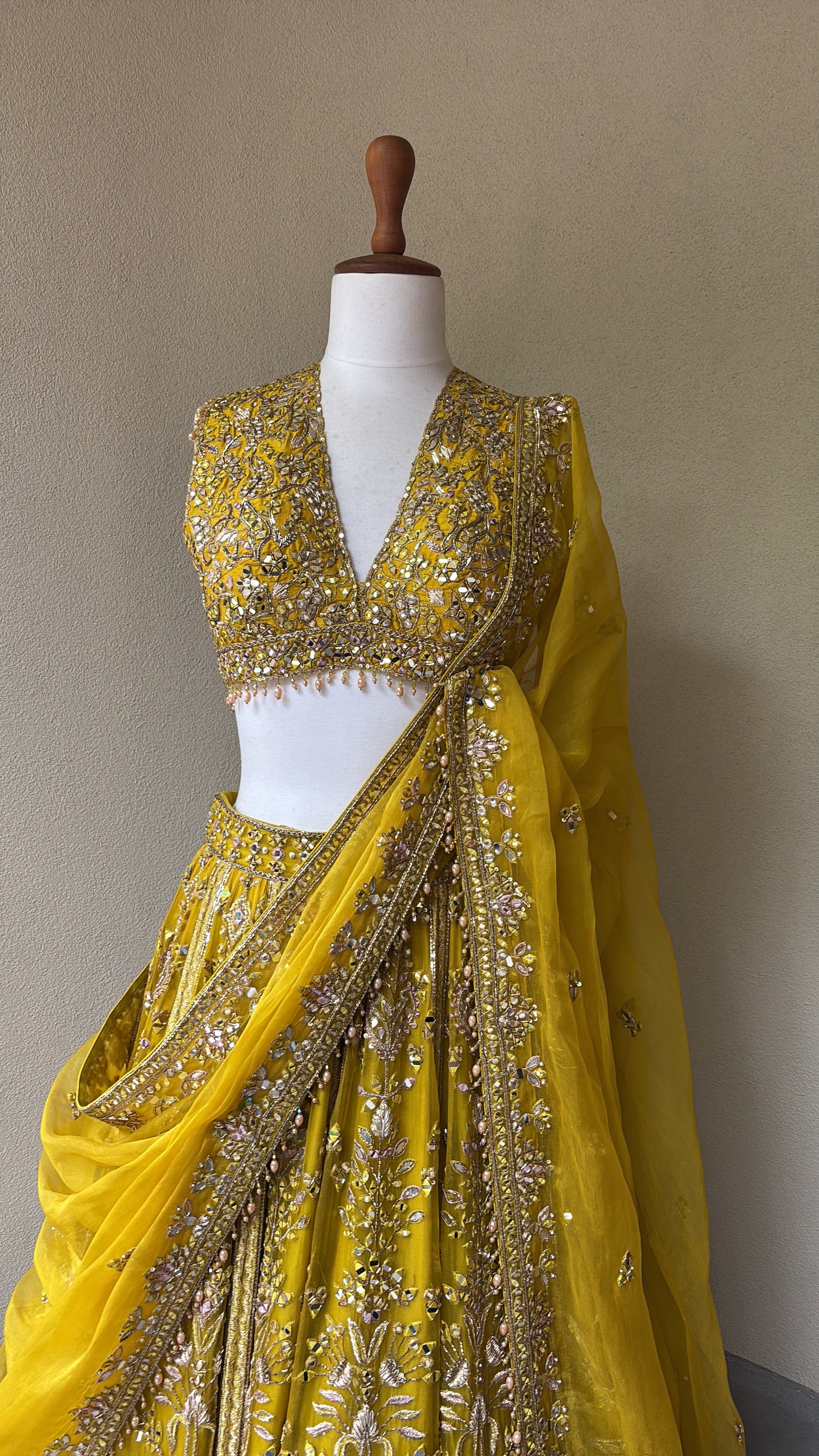 Lime Yellow Organza Lehenga set