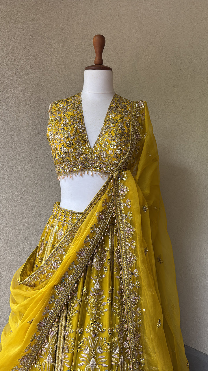 Lime Yellow Organza Lehenga set