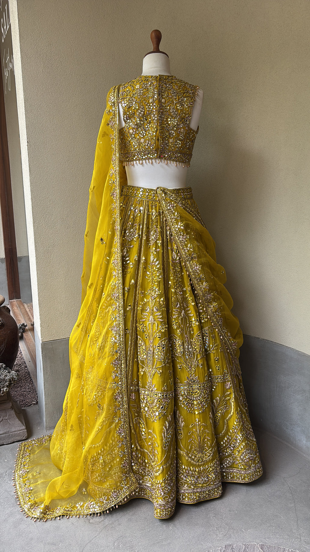 Lime Yellow Organza Lehenga set