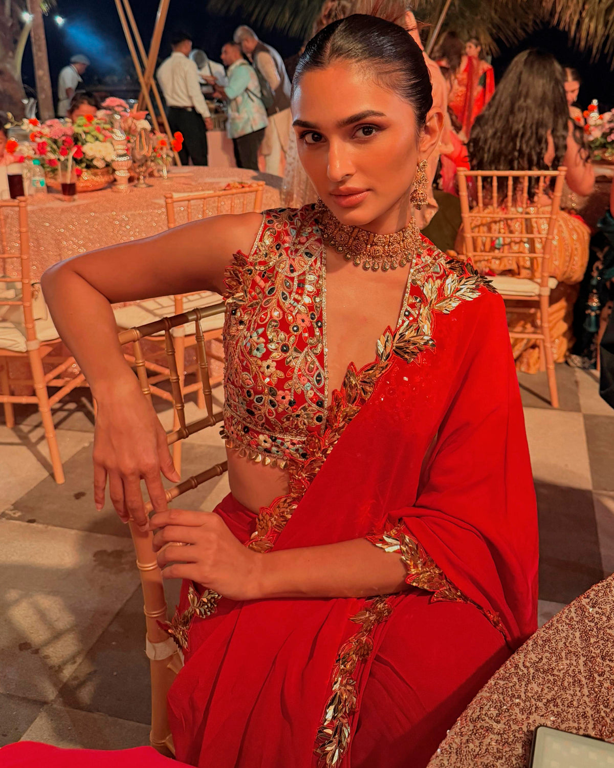 Alaviaa Jaffrey in Red And Gold Embroidered Saree Set