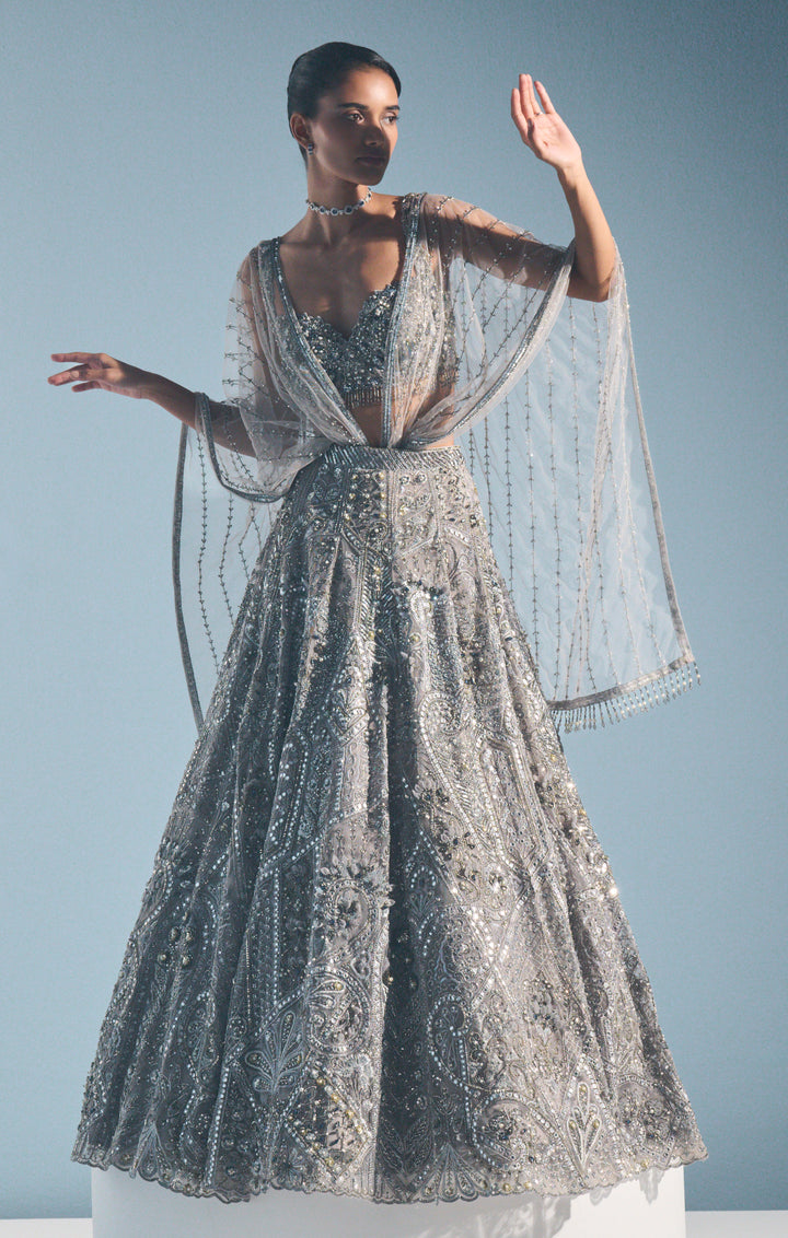 Grey Tulle Lehenga Set