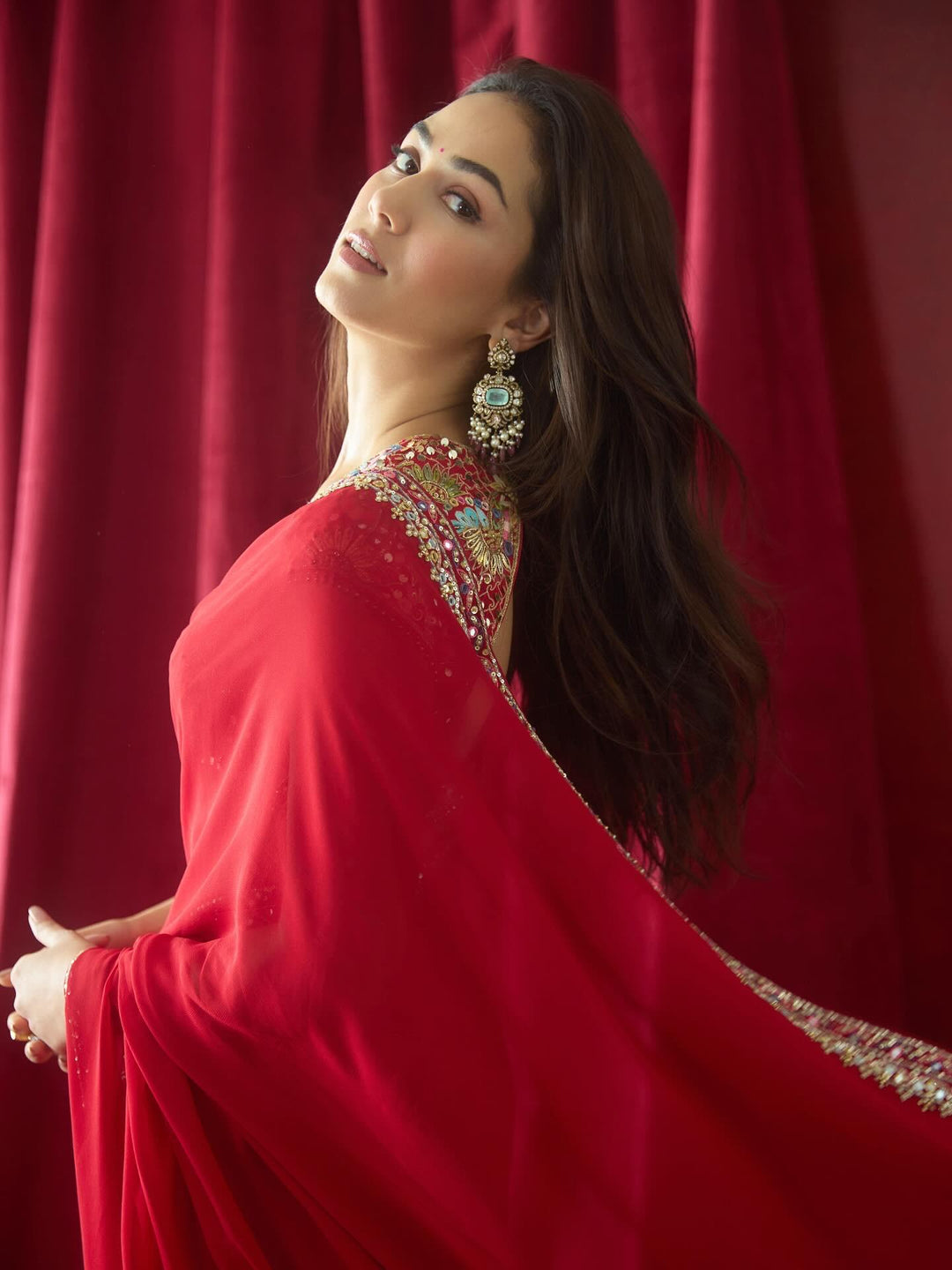 MIRA KAPOOR IN OUR RED GEORGETTE SAREE