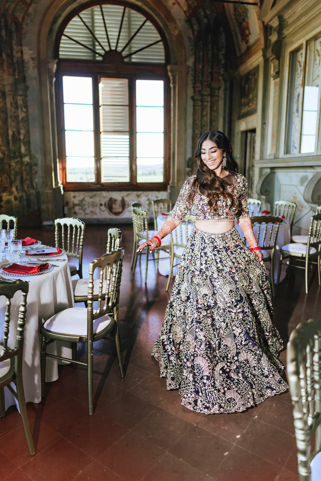 AVLEEN KAUR IN OUR CAPSULE NAVY BLUE TULLE EMBROIDERED LEHENGA SET
