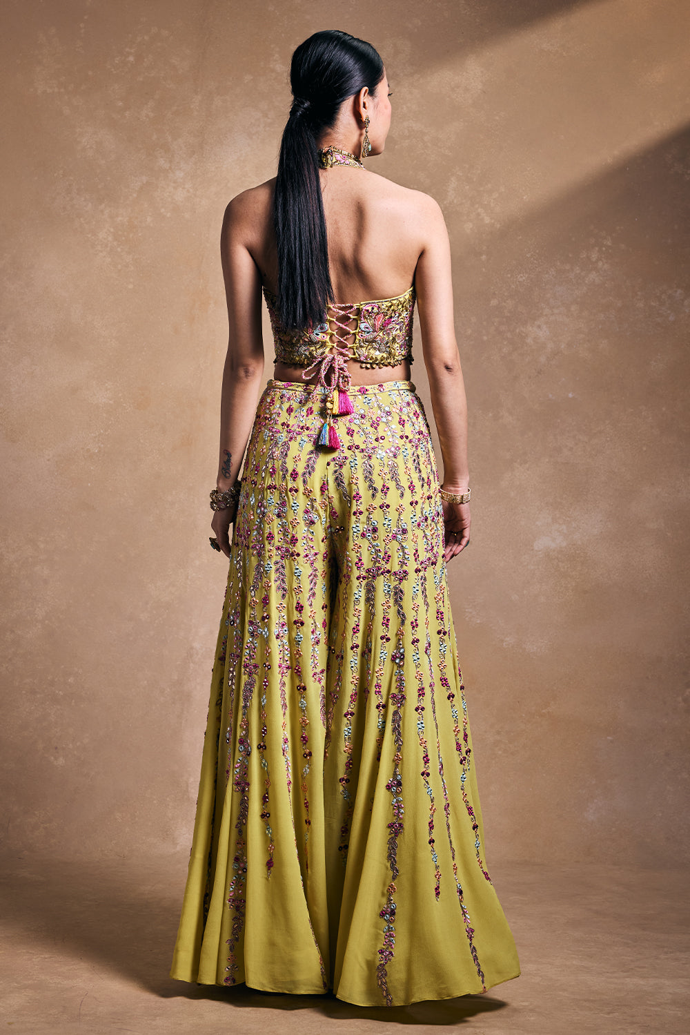 Yellow Georgette High Waist Sharara with Corset