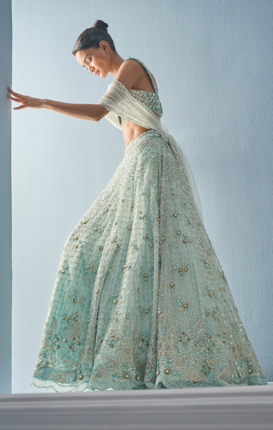Aqua Blue Tulle Lehenga Set