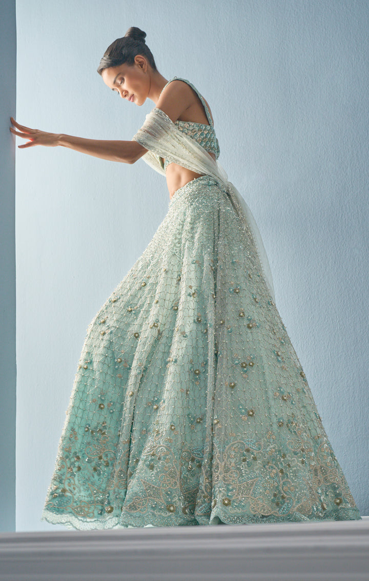 Aqua Blue Tulle Lehenga Set