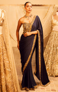 MIDNIGHT BLUE SATIN SAREE AND CORSET BLOUSE