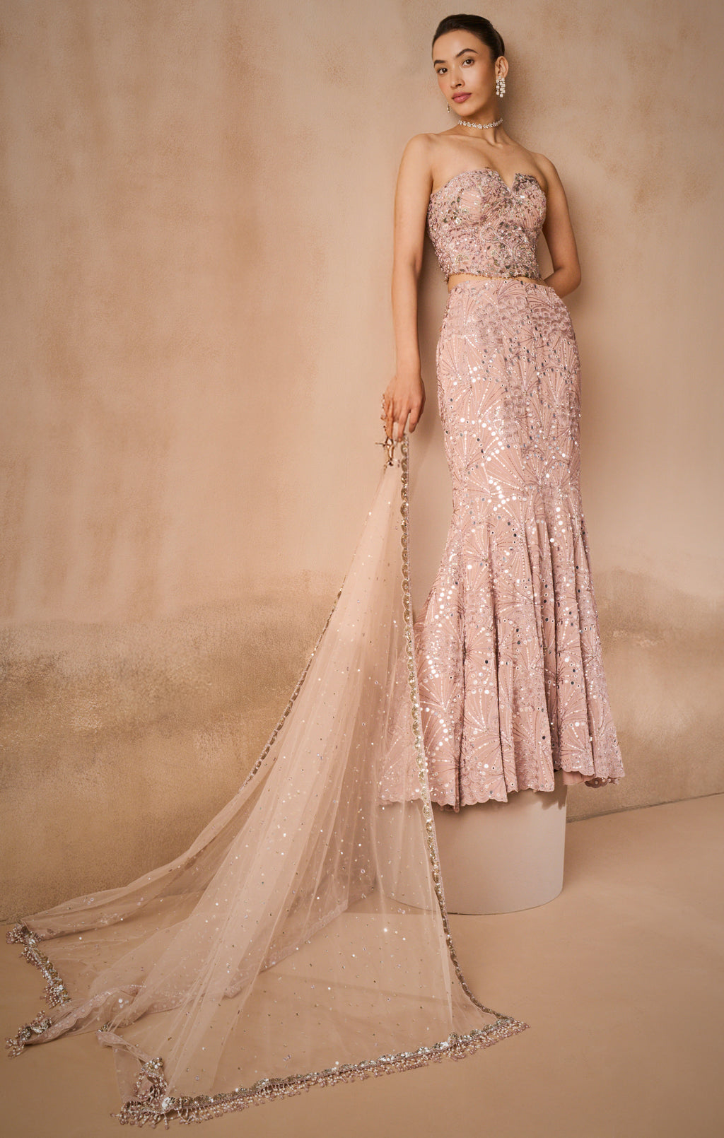 MAUVE PINK GEORGETTE FIT AND FLARE LEHENGA SET