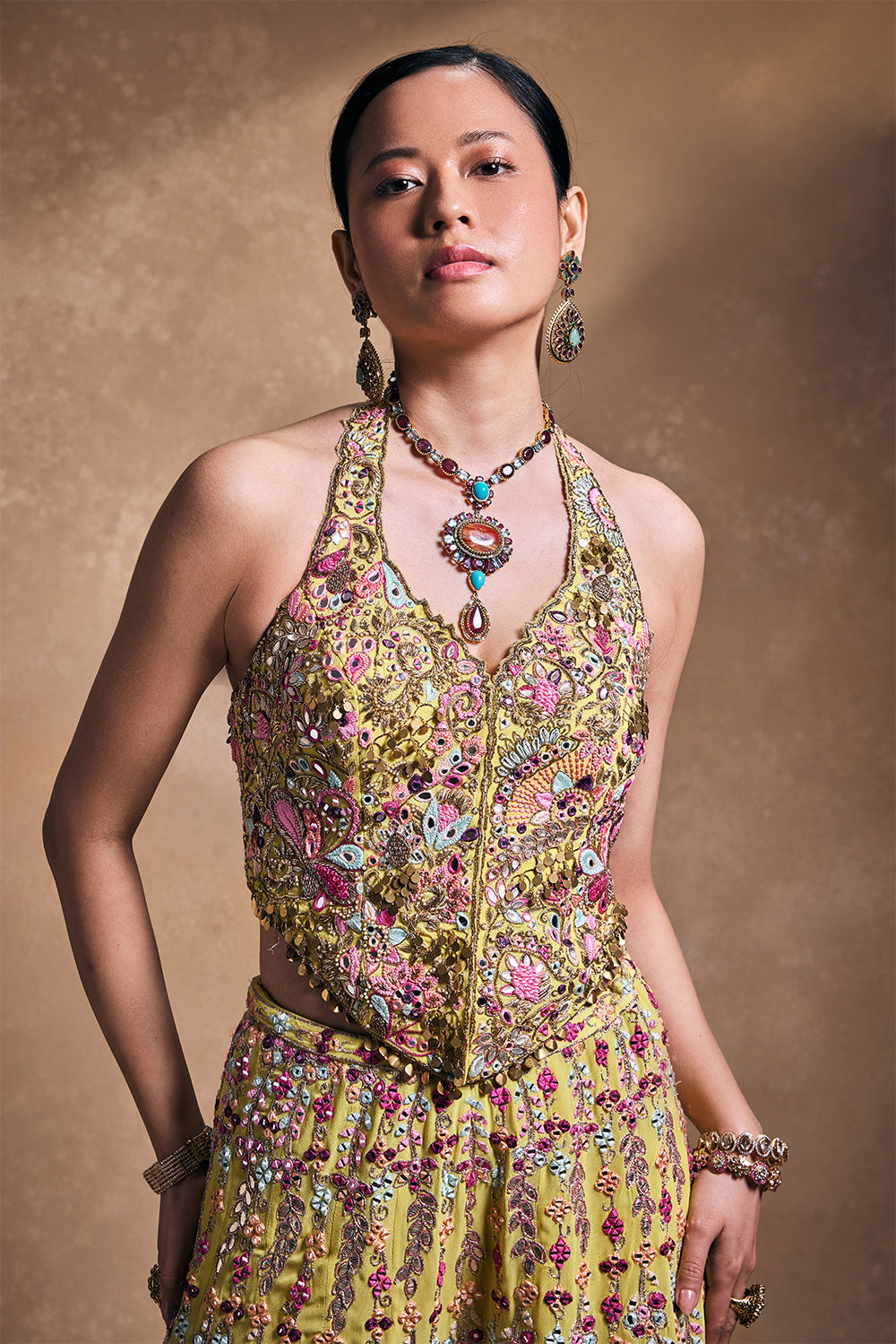 Yellow Georgette High Waist Sharara with Corset