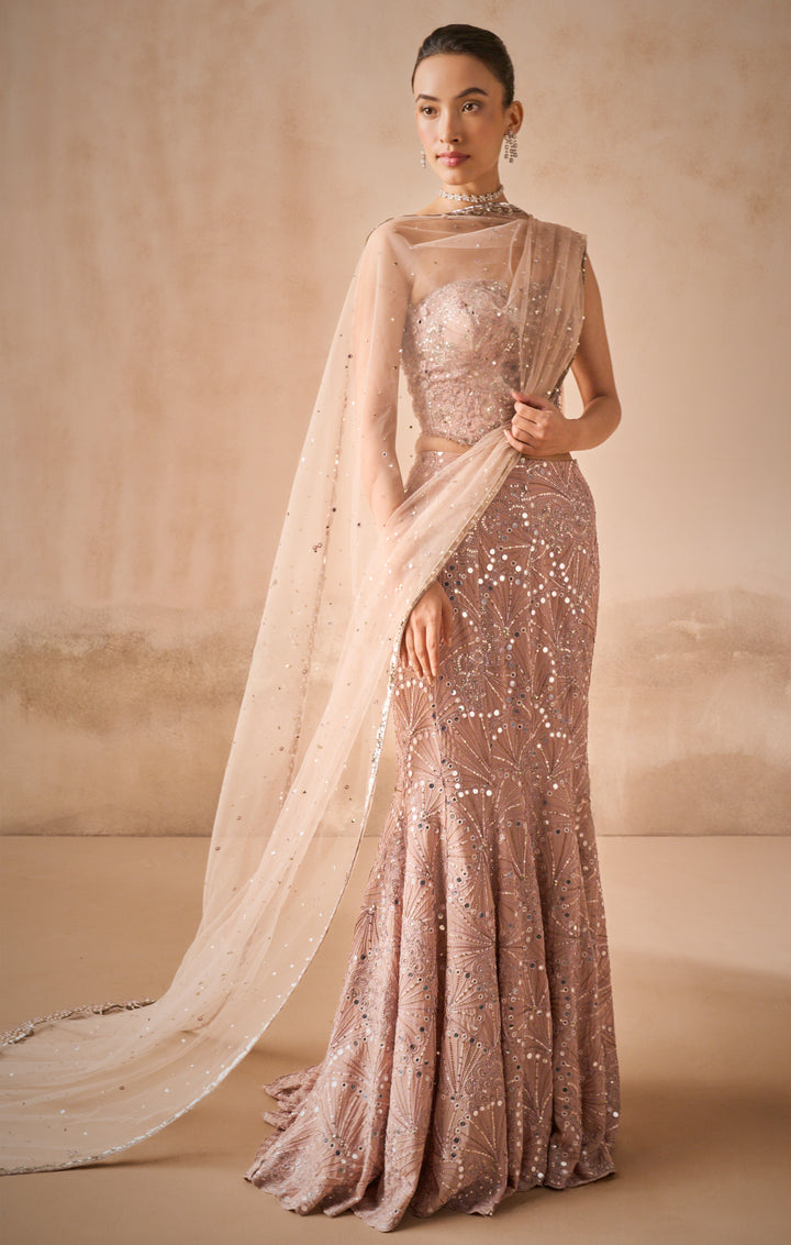 Mauve Pink Georgette Fit and Flare Lehenga Set