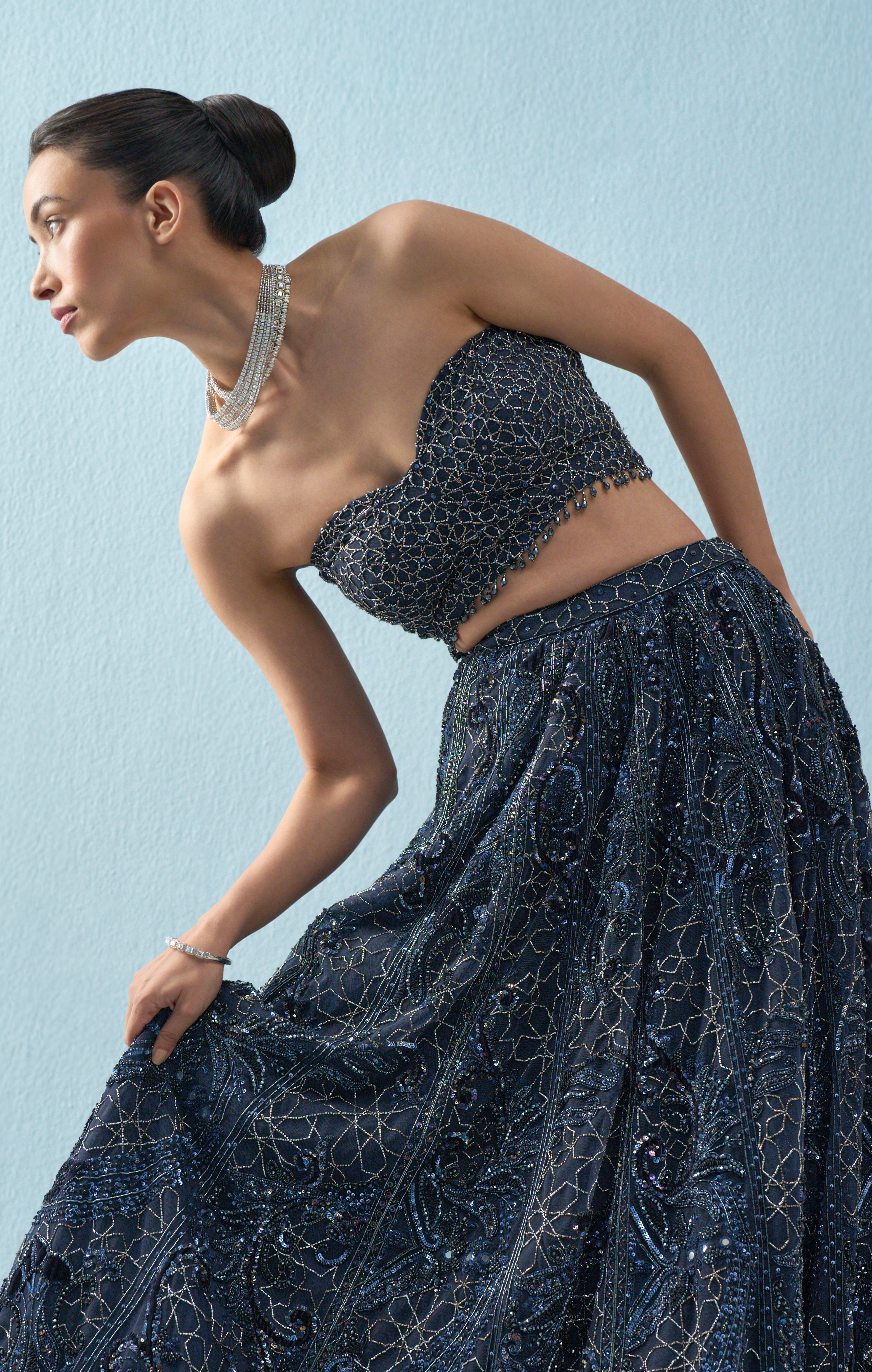 NAVY BLUE TULLE LEHENGA SET