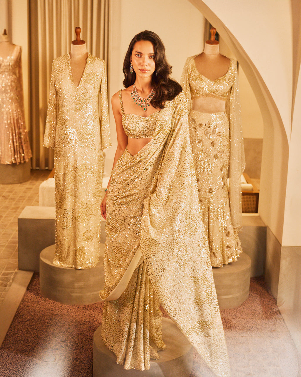 IVORY GEORGETTE SPARKLE SAREE SET