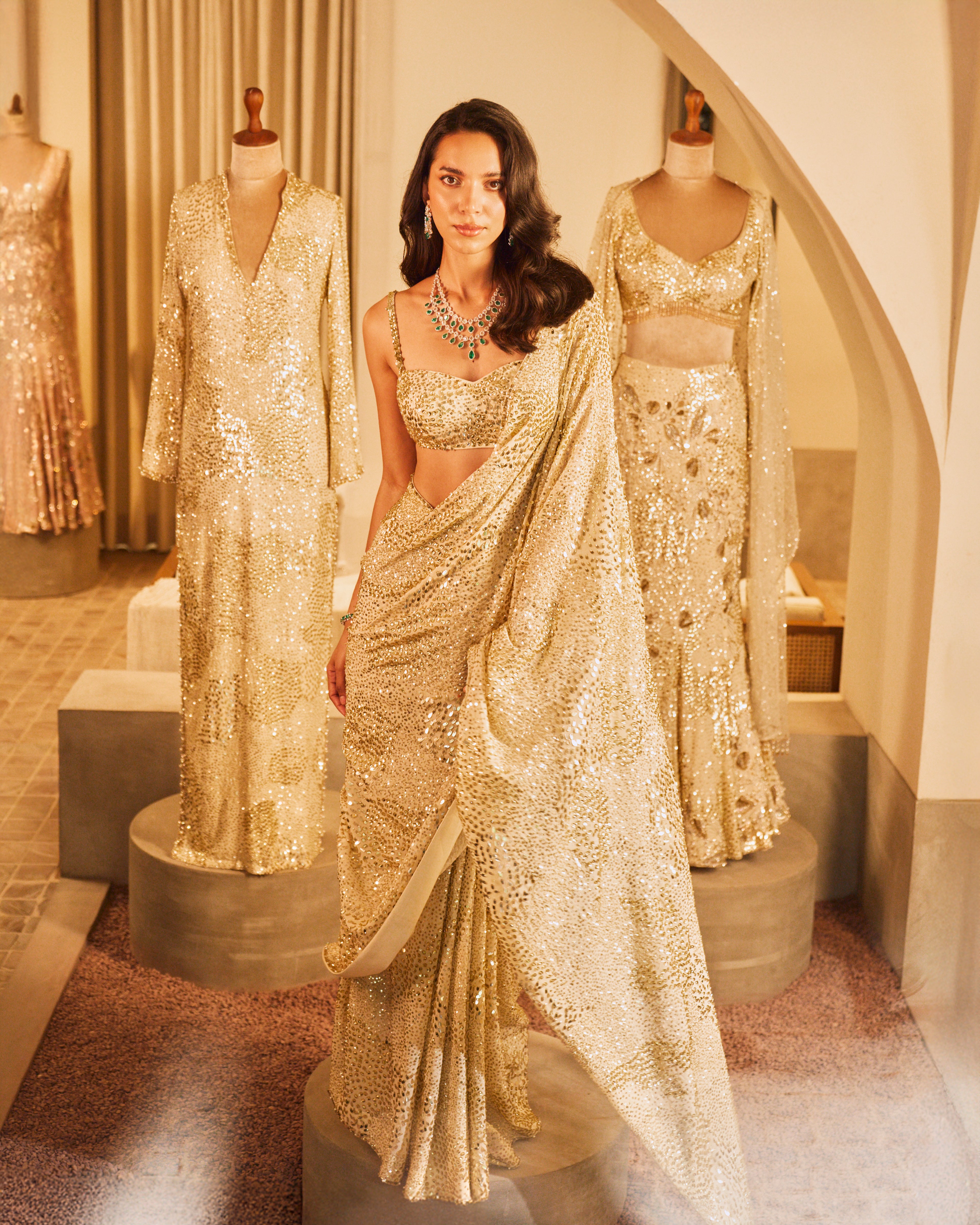 IVORY GEORGETTE SPARKLE SAREE SET