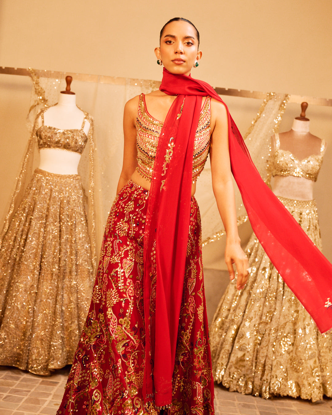 RED HIGH WAIST SHARARA SET WITH A DUPATTA
