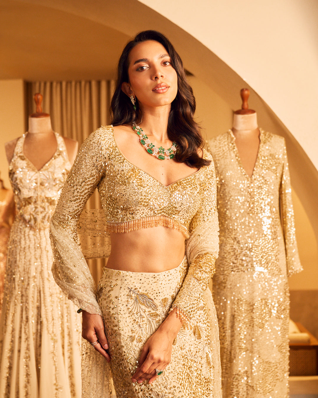 IVORY GEORGETTE FIT AND FLARE LEHENGA SET
