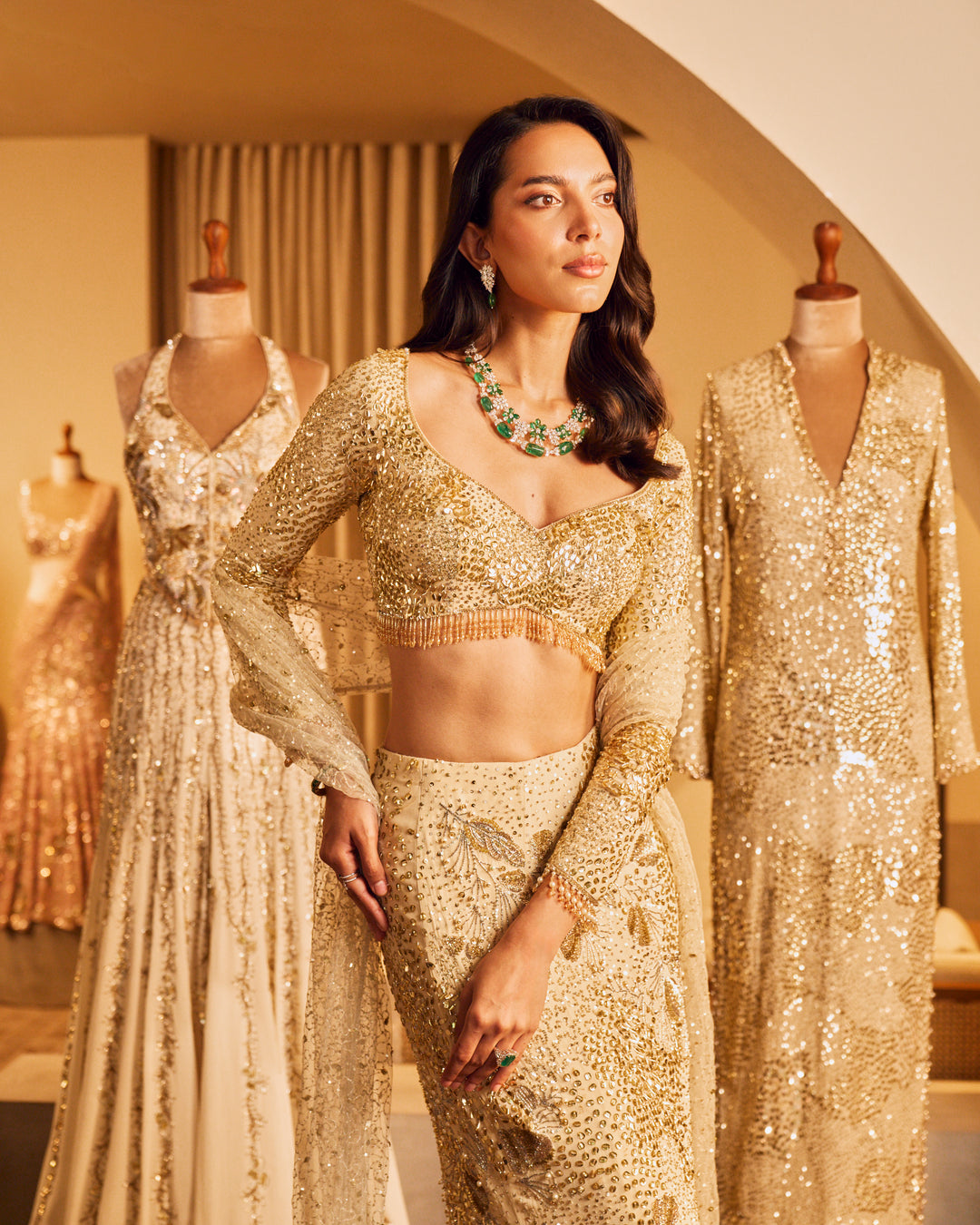 IVORY GEORGETTE FIT AND FLARE LEHENGA SET