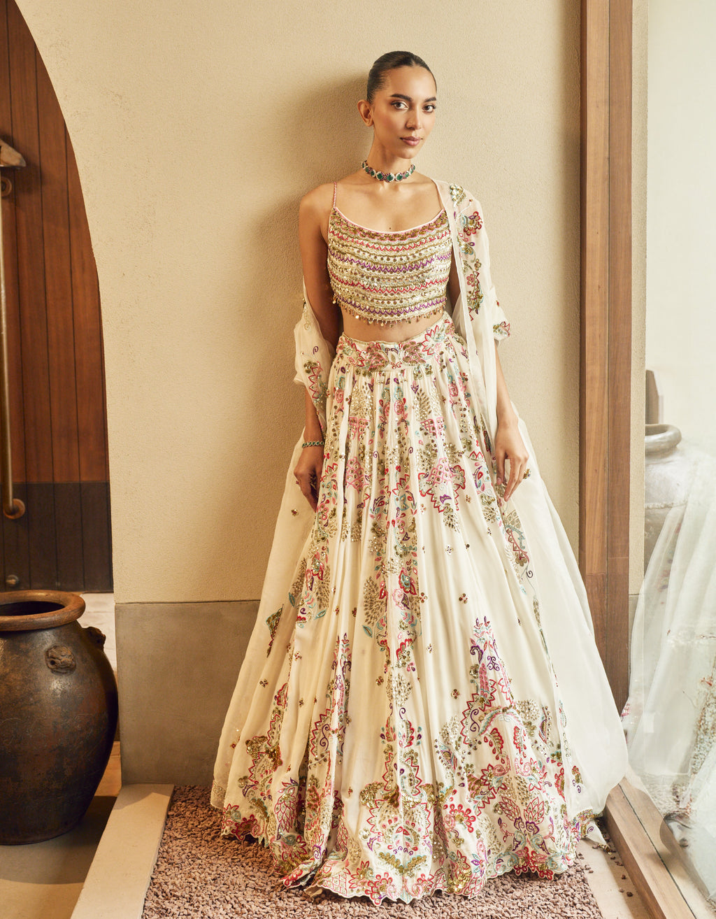 IVORY LEHENGA SET WITH MULTI COLOURED EMBROIDERY