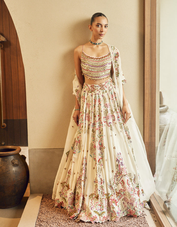 IVORY LEHENGA SET WITH MULTI COLOURED EMBROIDERY