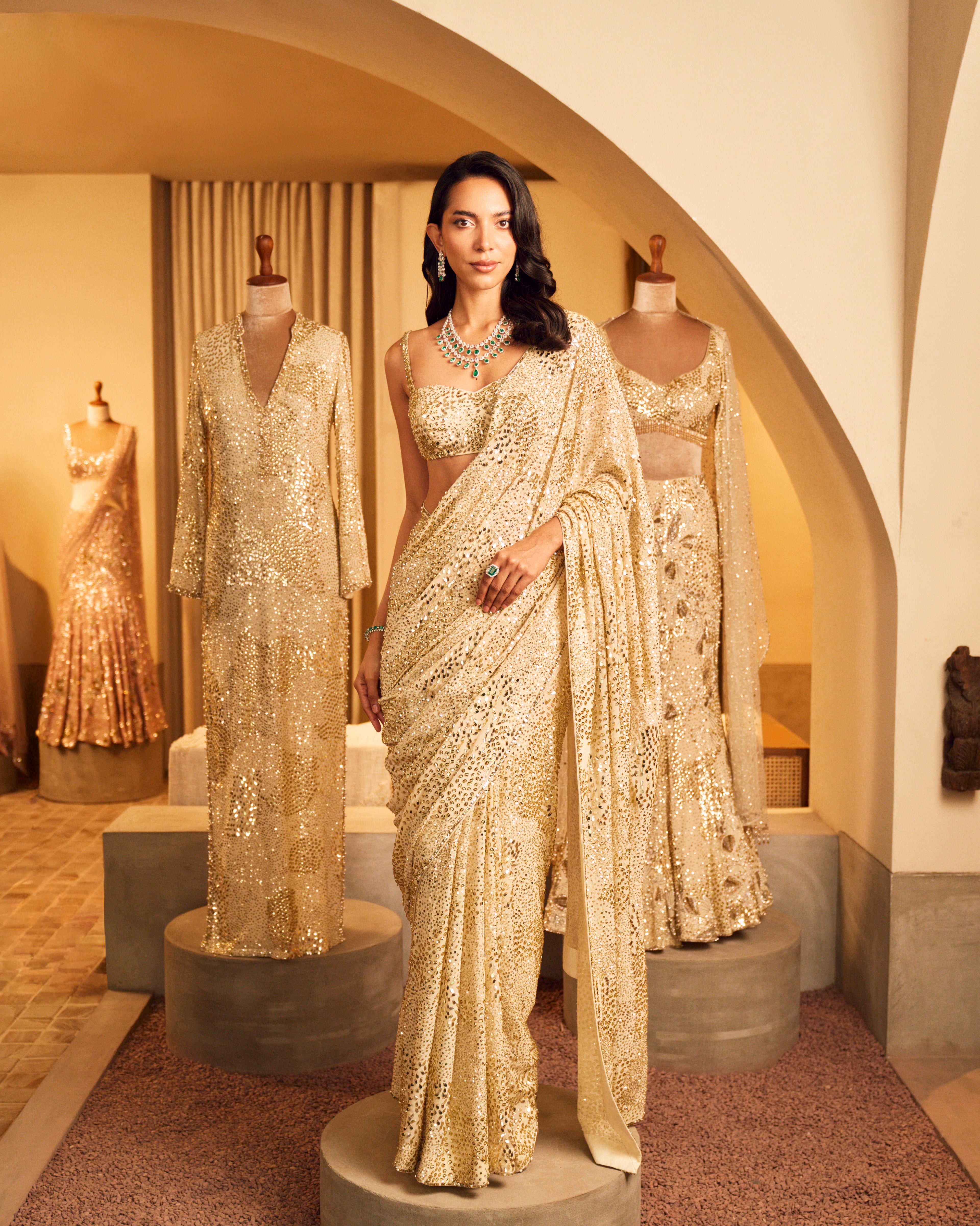 IVORY GEORGETTE SPARKLE SAREE SET