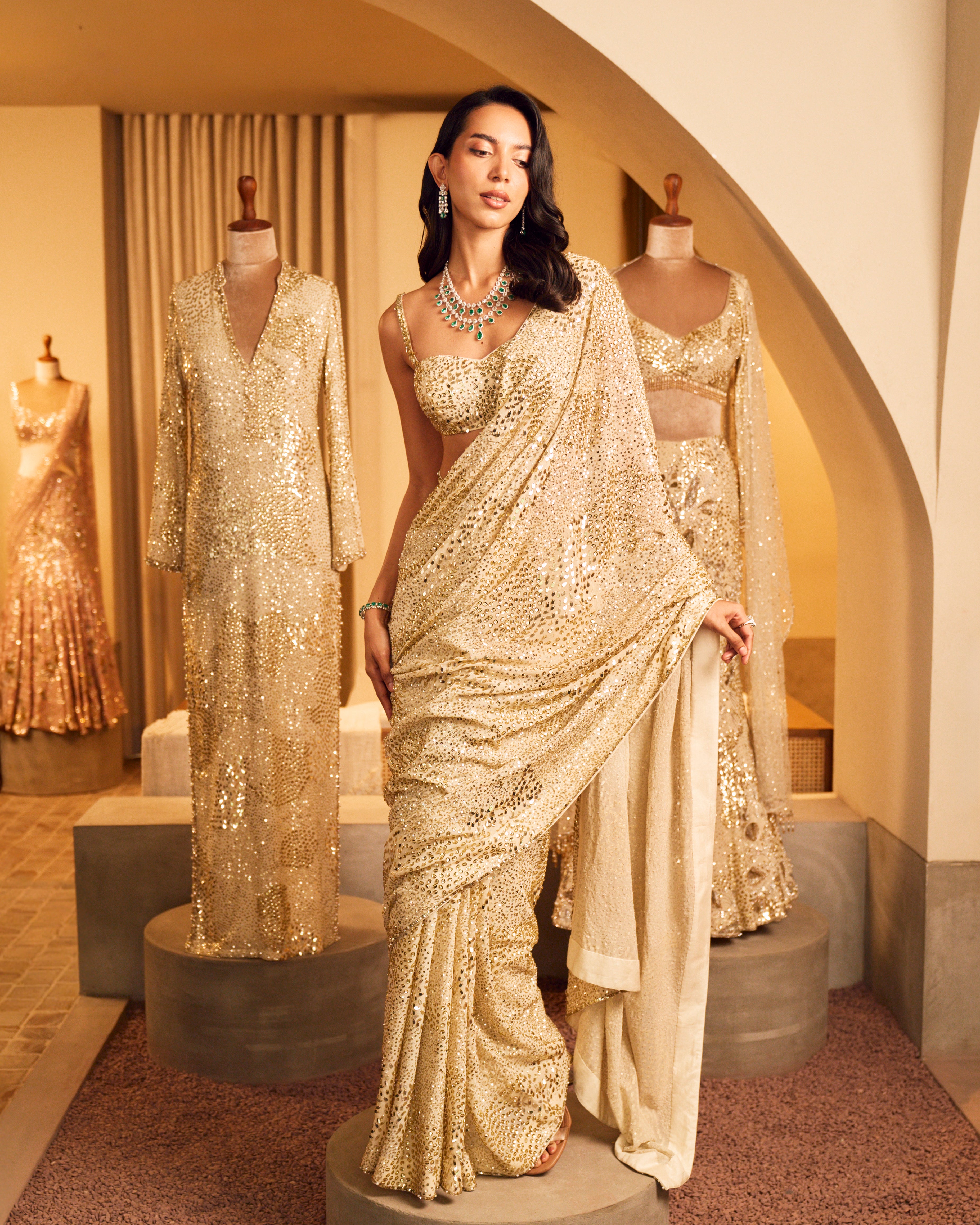 IVORY GEORGETTE SPARKLE SAREE SET