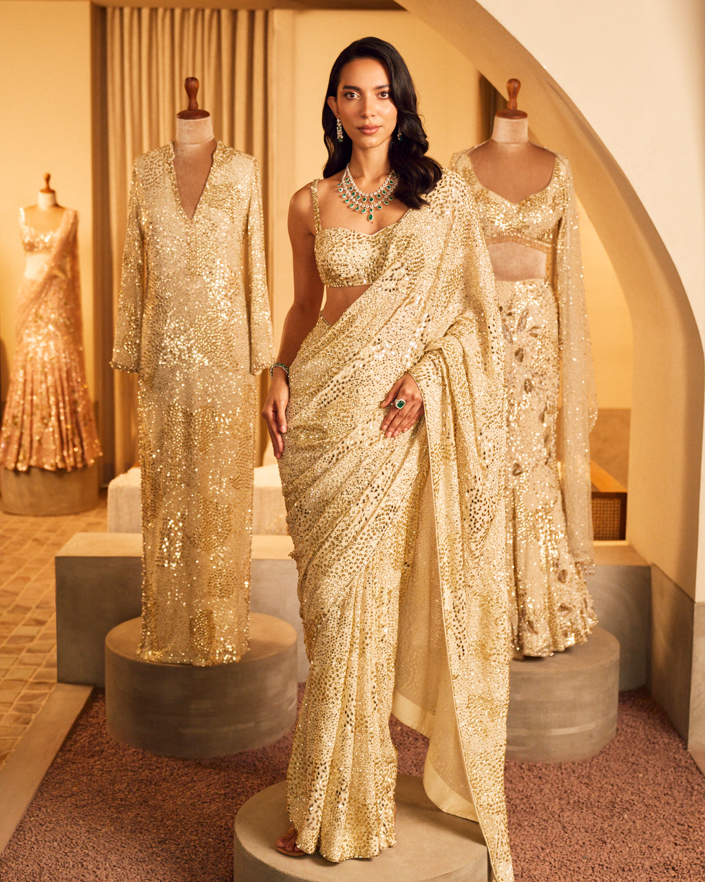 IVORY GEORGETTE SPARKLE SAREE SET