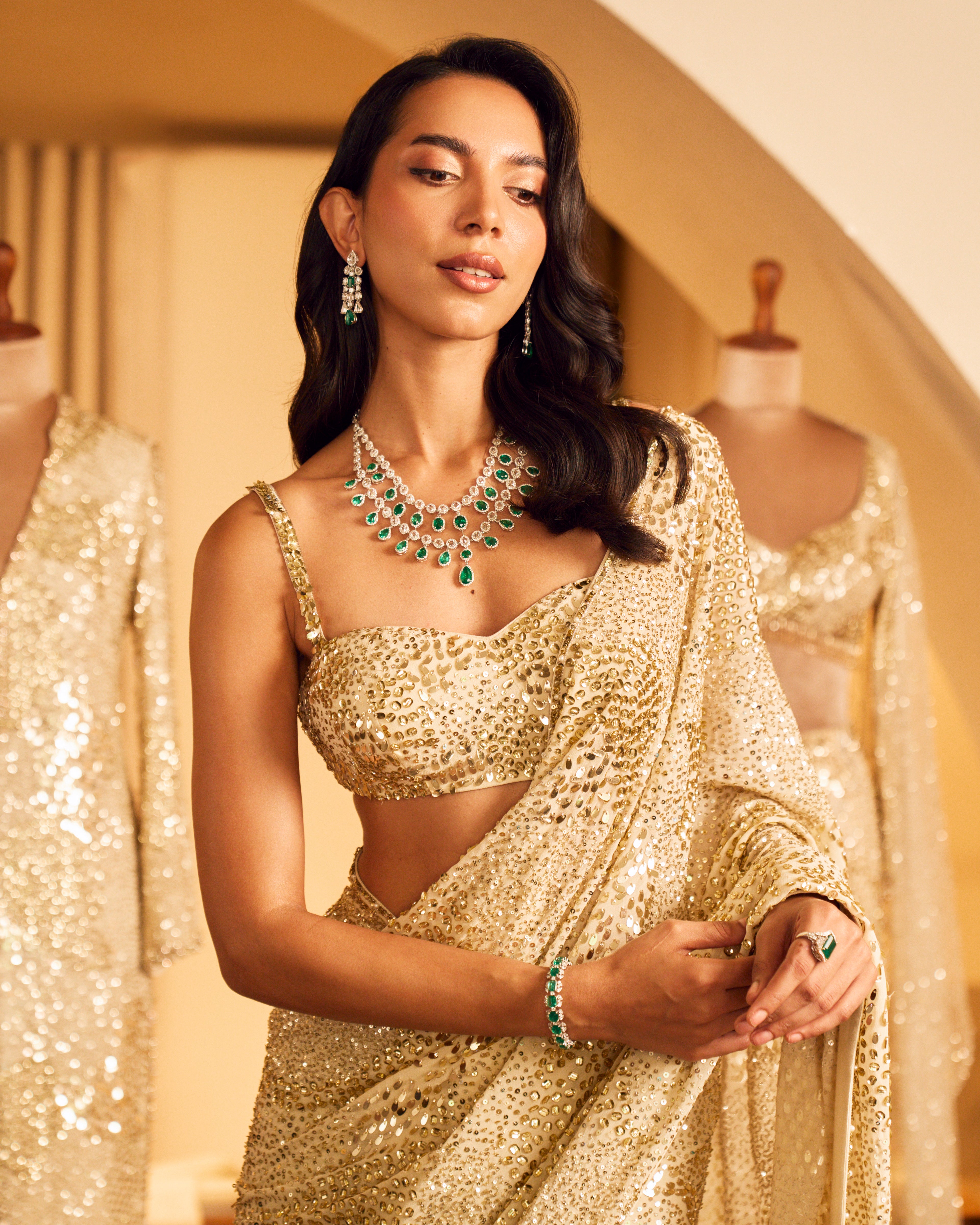 IVORY GEORGETTE SPARKLE SAREE SET