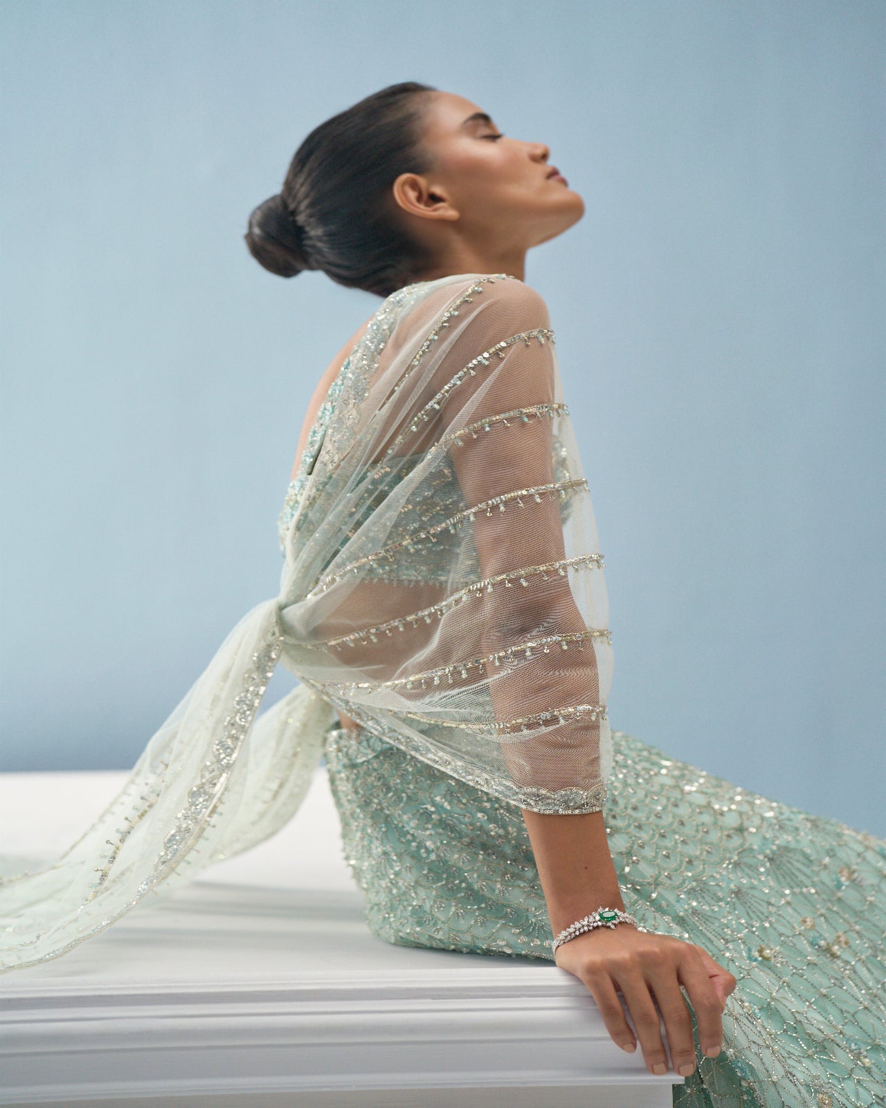 AQUA BLUE TULLE LEHENGA SET