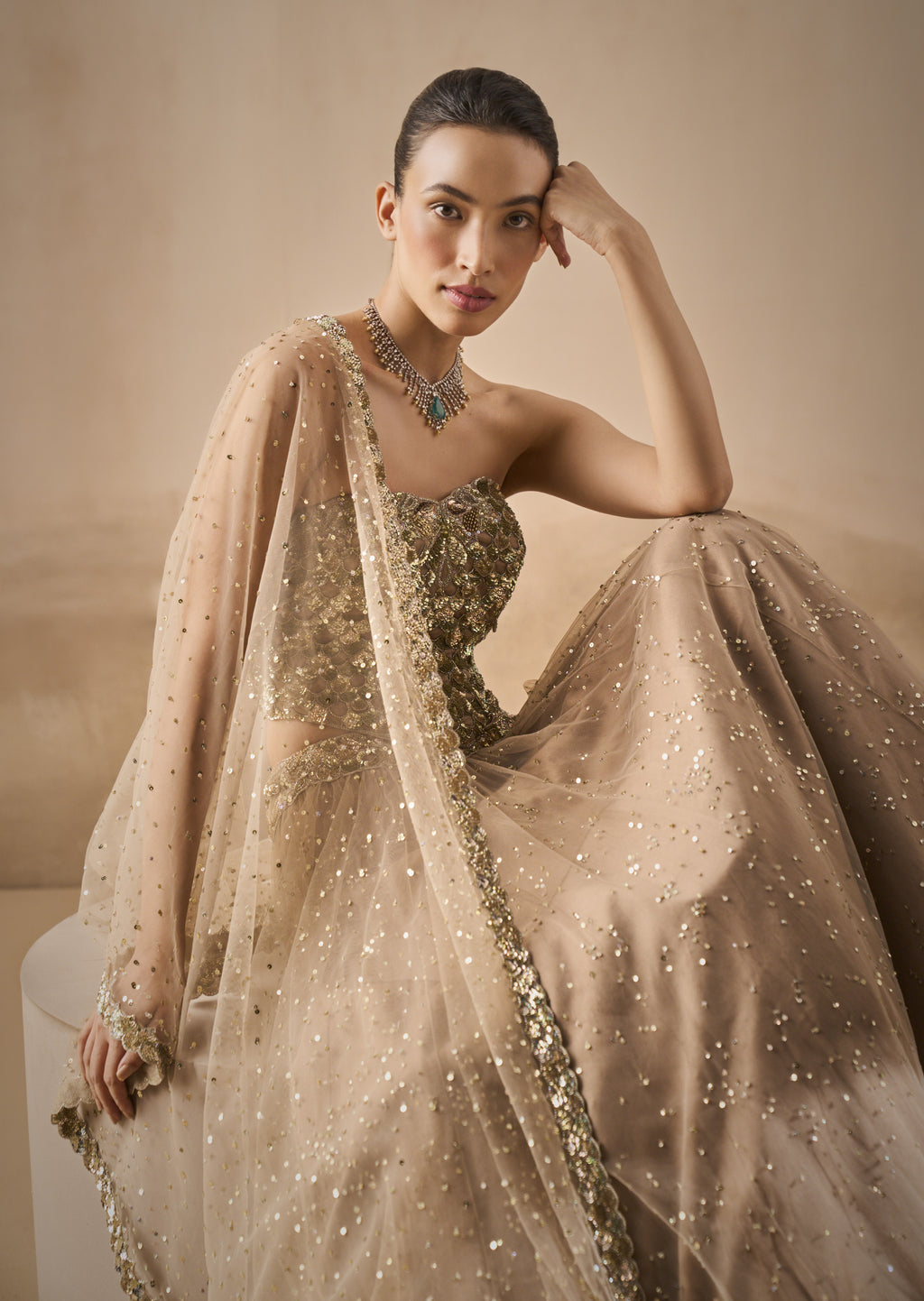 BISCUIT BROWN LEHENGA AND CORSET
