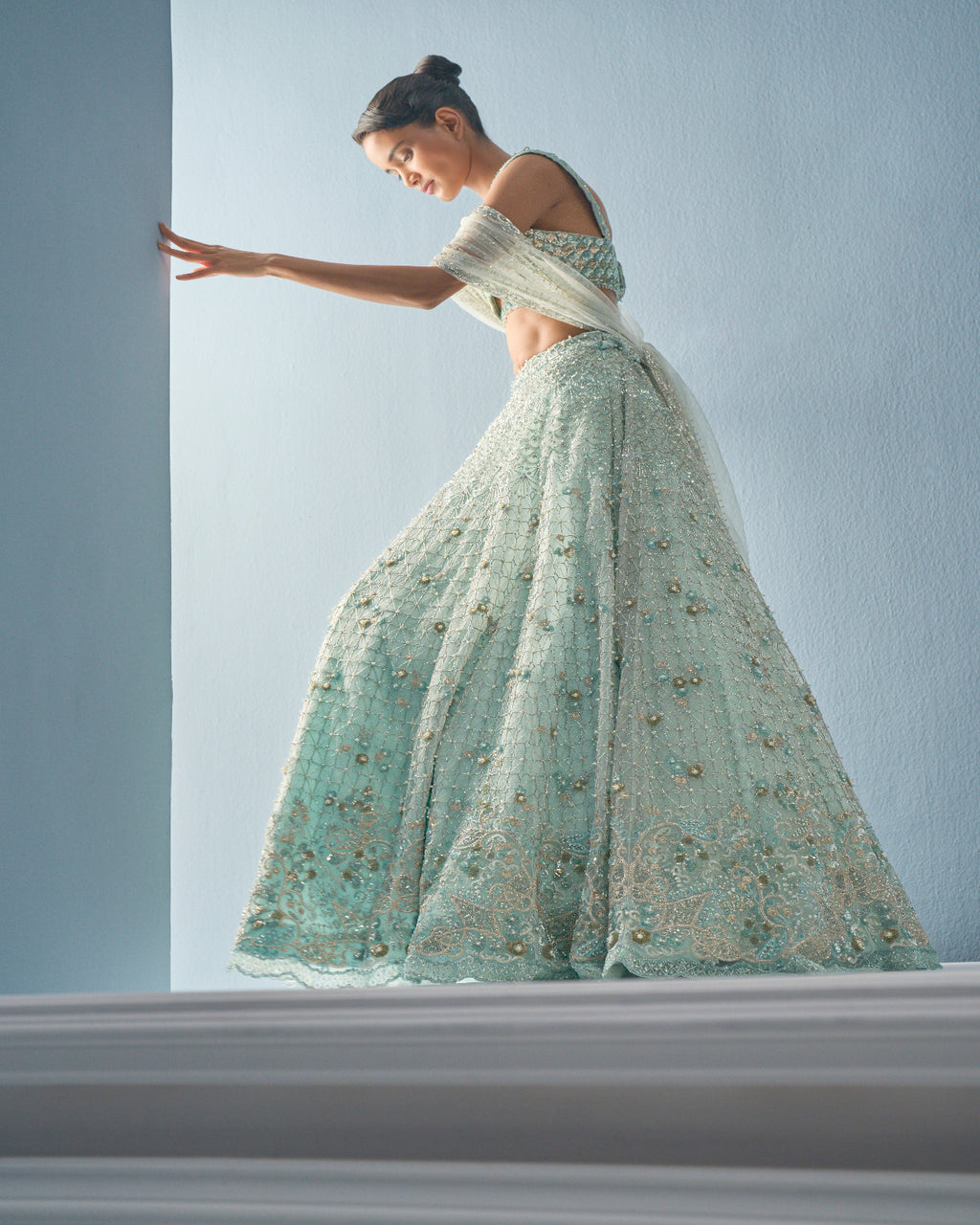 AQUA BLUE TULLE LEHENGA SET