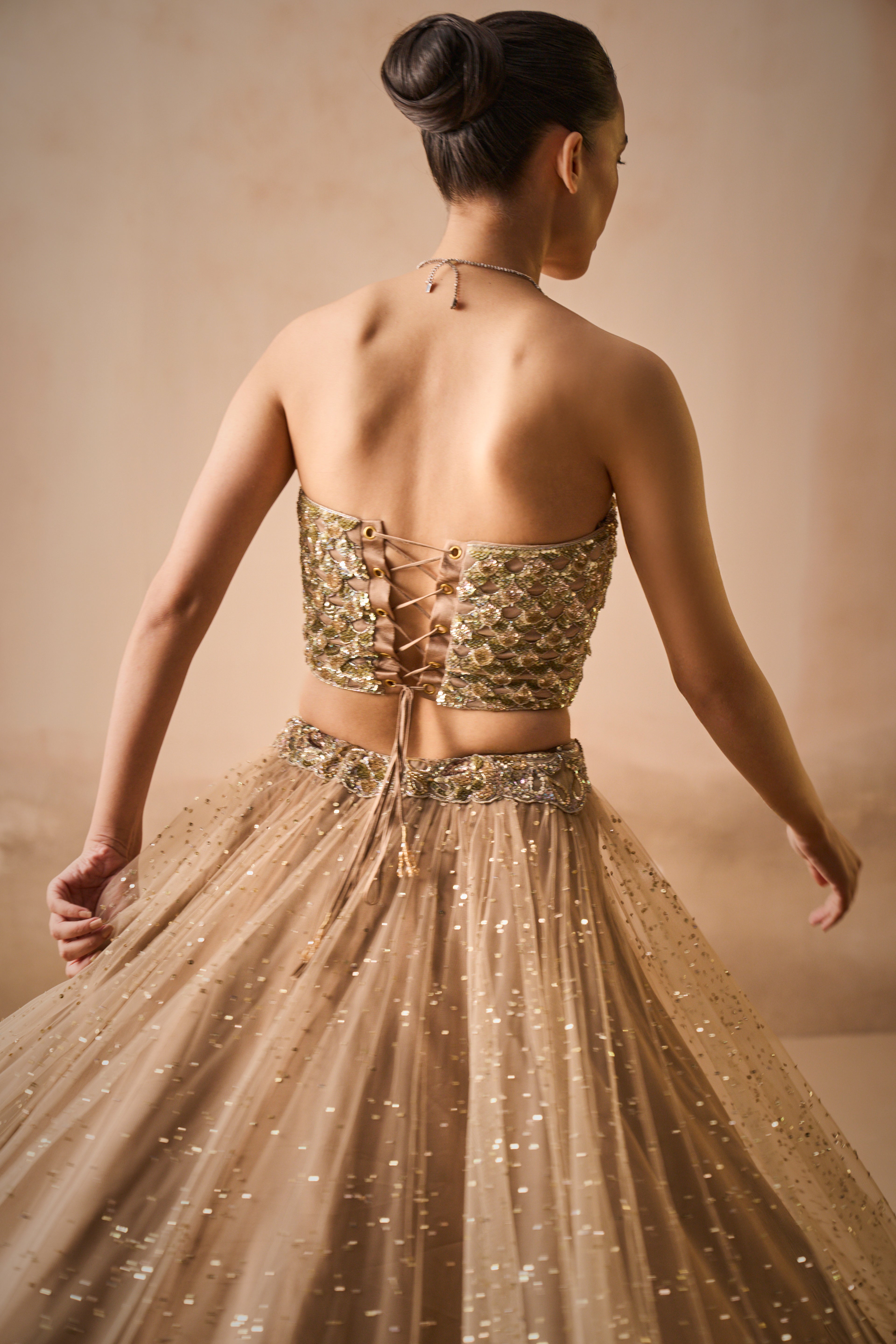 BISCUIT BROWN LEHENGA AND CORSET