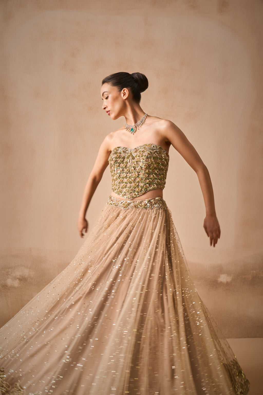 BISCUIT BROWN LEHENGA AND CORSET